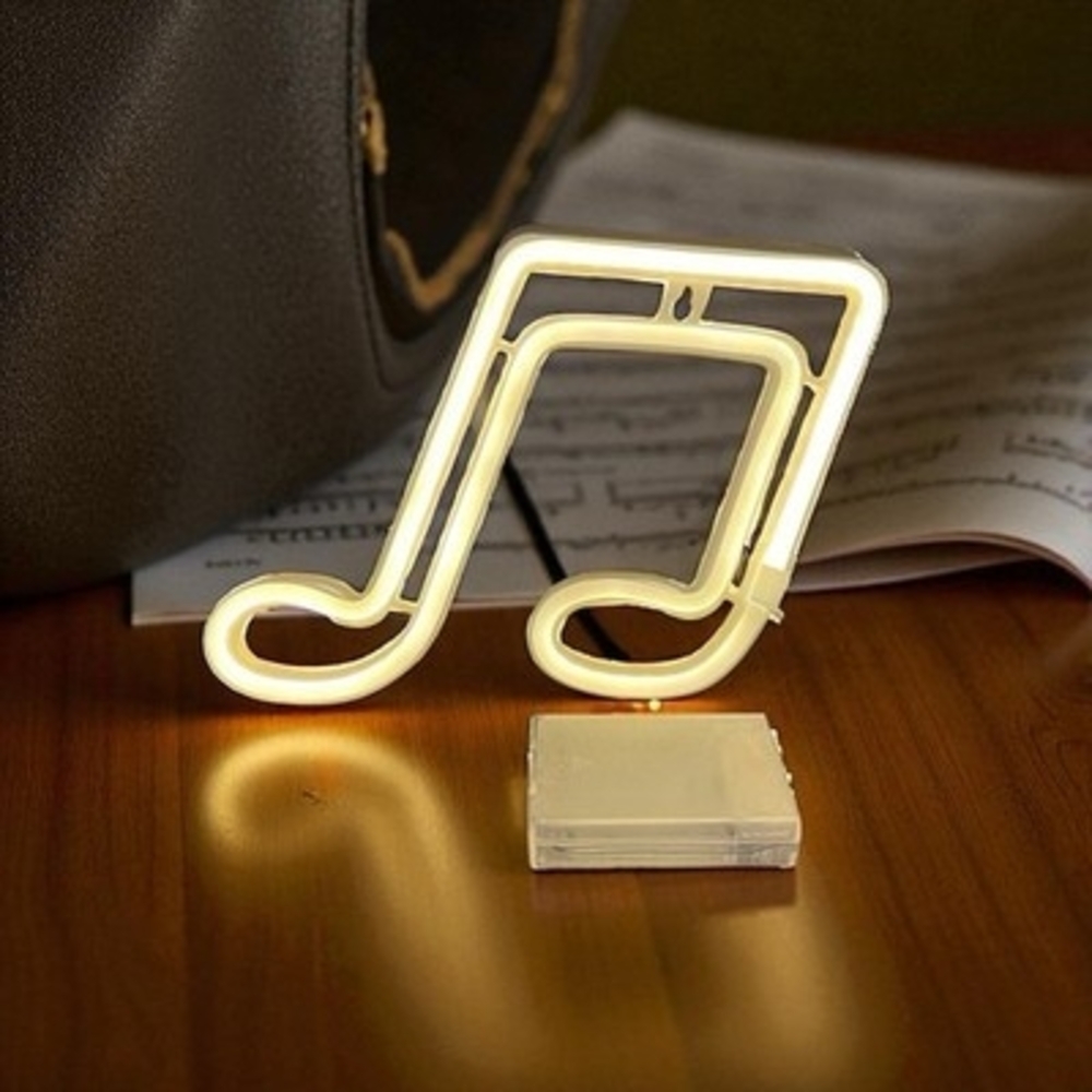 Bright White Musical Note Neon LED Light Sign Wall Decor Excellent Condition